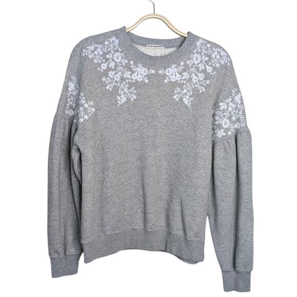 Ulla Johnson Judith Embroidered Floral Sweatshirt Small Gray Pullover Cotton - Picture 9 of 10